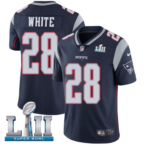 Nike Patriots #28 James White Navy Blue Team Color Super Bowl LII Men's Stitched NFL Vapor Untouchable Limited Jersey